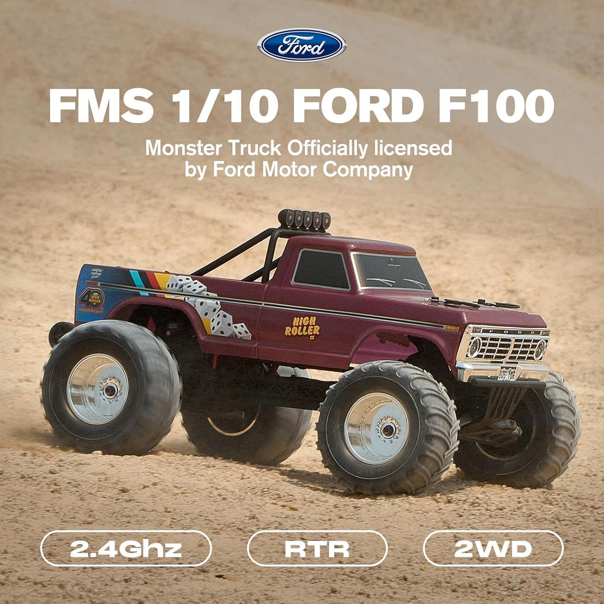 FMS 1:10 Ford F-100 RC Monster Truck with Wheelie Bar – 2WD Off-Road Crawler