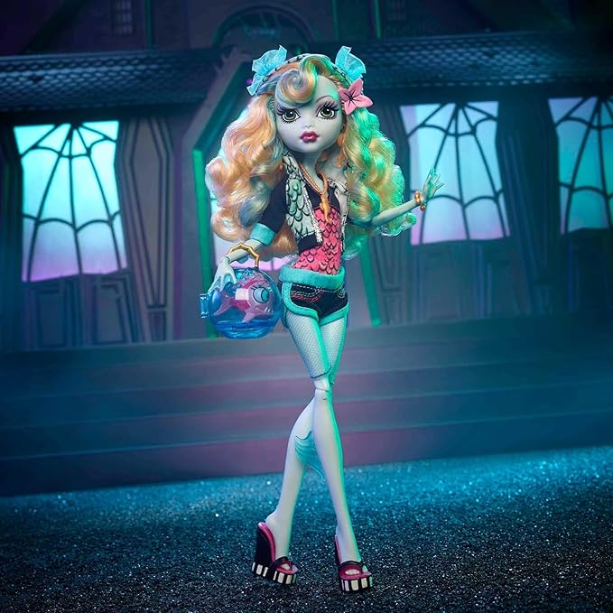 Monster High™ Lagoona Blue Reproduction Doll (10.5 in) Wearing Original Fashion & Shoes, with Pet, Doll Stand & Accessories, Gift for Collectors