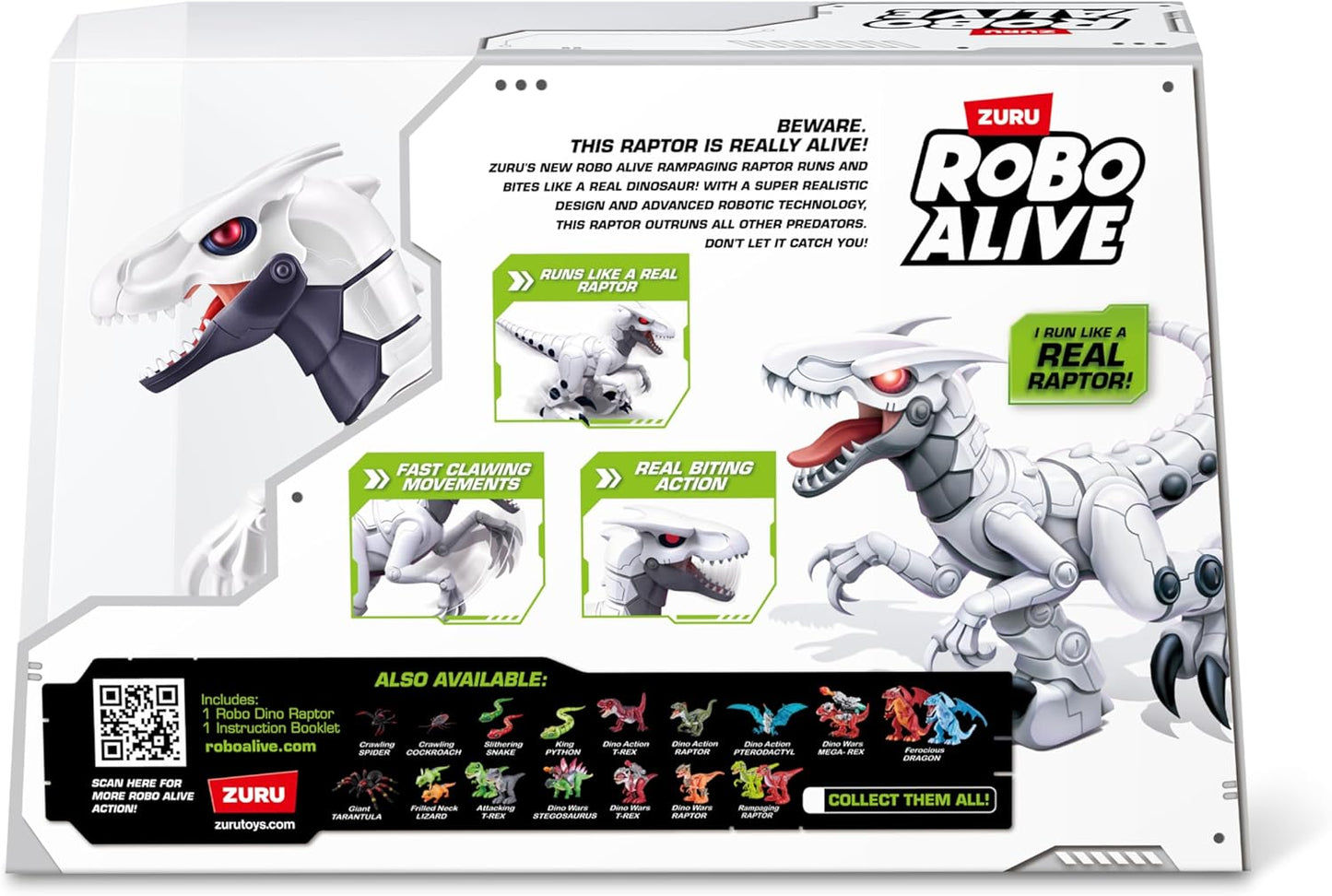 Robo Alive Dino Raptor Robotic Toy by ZURU, Electronic Robot Dinosaur for Boys - Interactive Walking & Running Pet