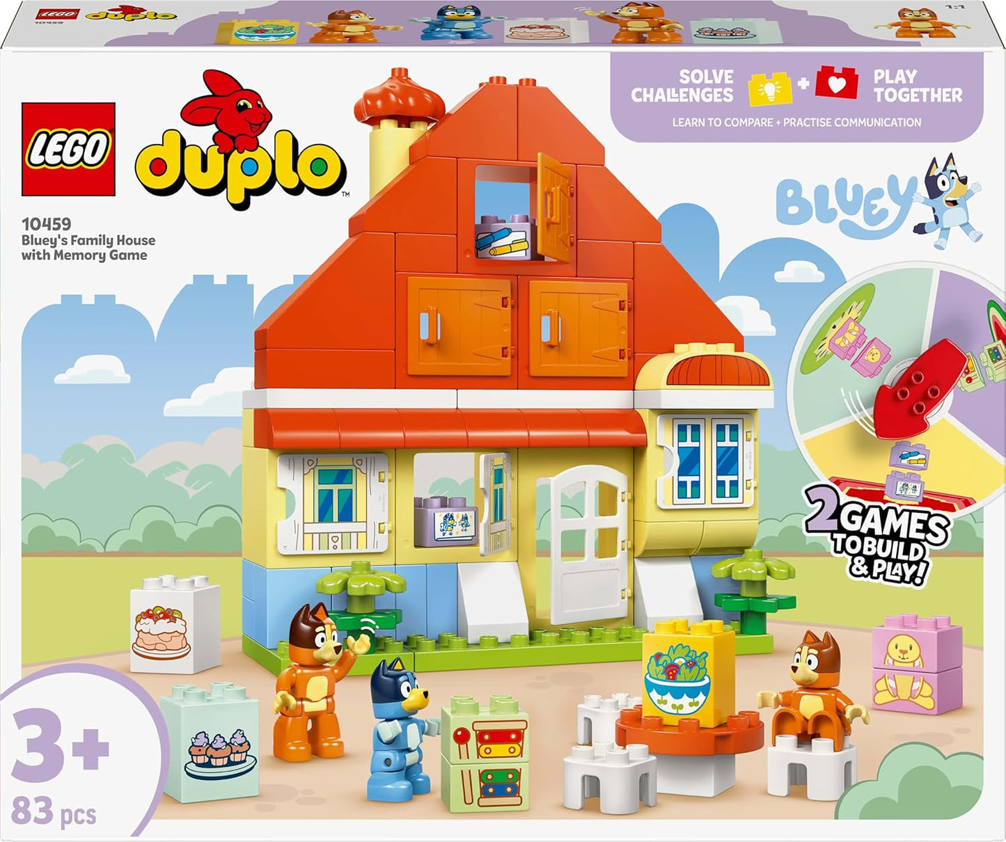 LEGO DUPLO Bluey: Bluey’s Family House with Memory Game Interactive Toy 10459 Building Toy