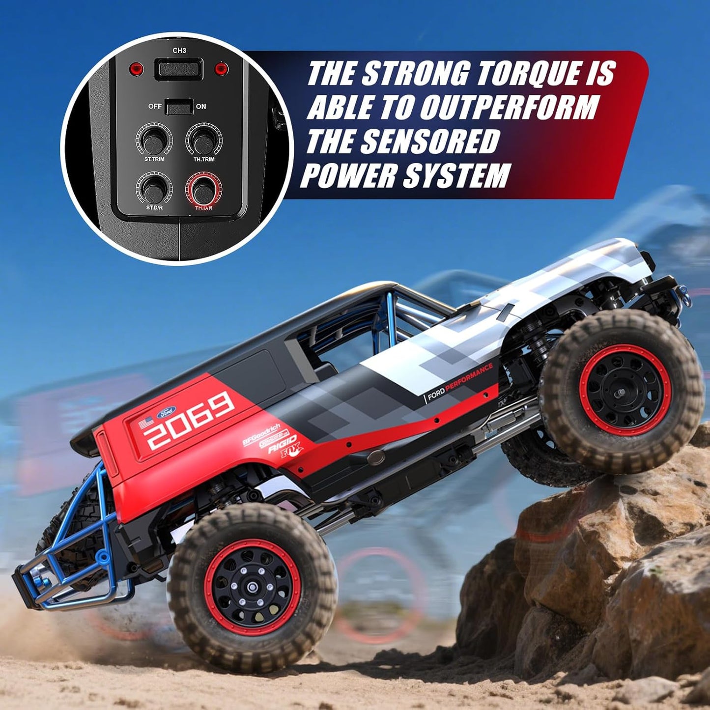 MJX H12P 1/12 Ford Bronco R Brushless RC Crawlers for Adults, Waterproof 4X4 Off-Road RC Rock Trucks with Portal Axles, Hard Case Licensed Remote Control Truck, RTR All Terrain RC Cars with 2 Battery
