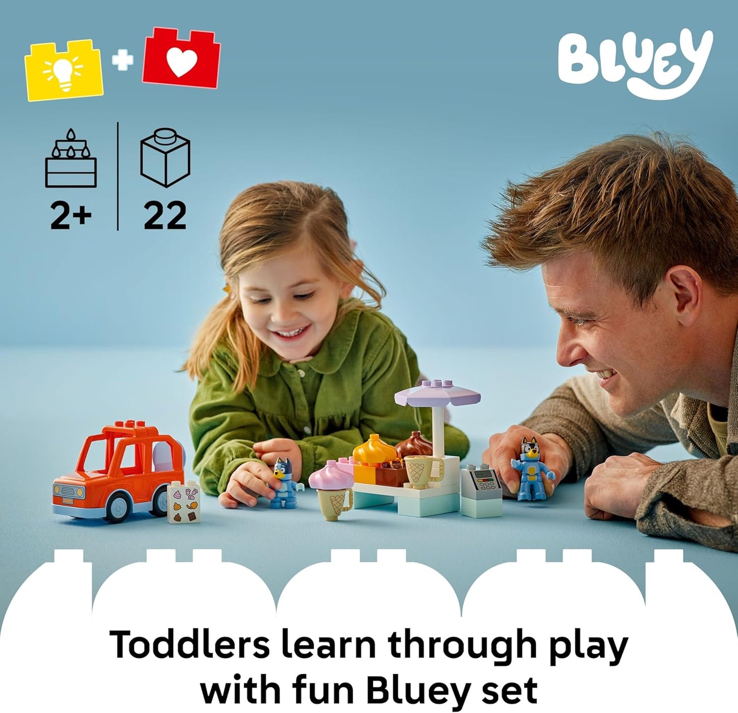 LEGO DUPLO Bluey Ice Cream Trip with Bluey - Toddler Toy for Kids, Boys, and Girls Ages 2+ - Includes Bluey Figure and Ice Cream Toy Stand - Sensory Toy for Pretend Play - Preschool Gift Idea