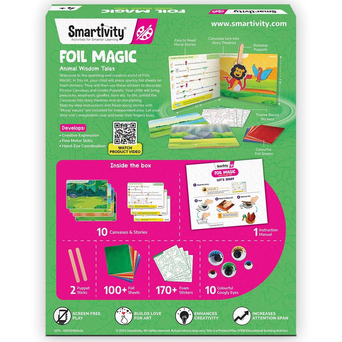 Smartivity Art & Craft Activity Kit- Foil Magic Animals Theme Craft Kit for Kids Age 4-10 Years, 100+ Foil Sheet, 10 Canvases, 170+ Stickers, Birthday Gift for Boys & Girls Ages 4,5,6,7,8,9,10(PACK OF 6)