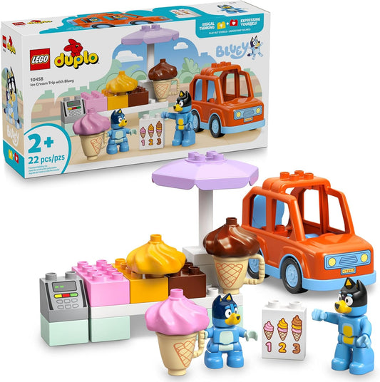 LEGO DUPLO Bluey Ice Cream Trip with Bluey - Toddler Toy for Kids, Boys, and Girls Ages 2+ - Includes Bluey Figure and Ice Cream Toy Stand - Sensory Toy for Pretend Play - Preschool Gift Idea