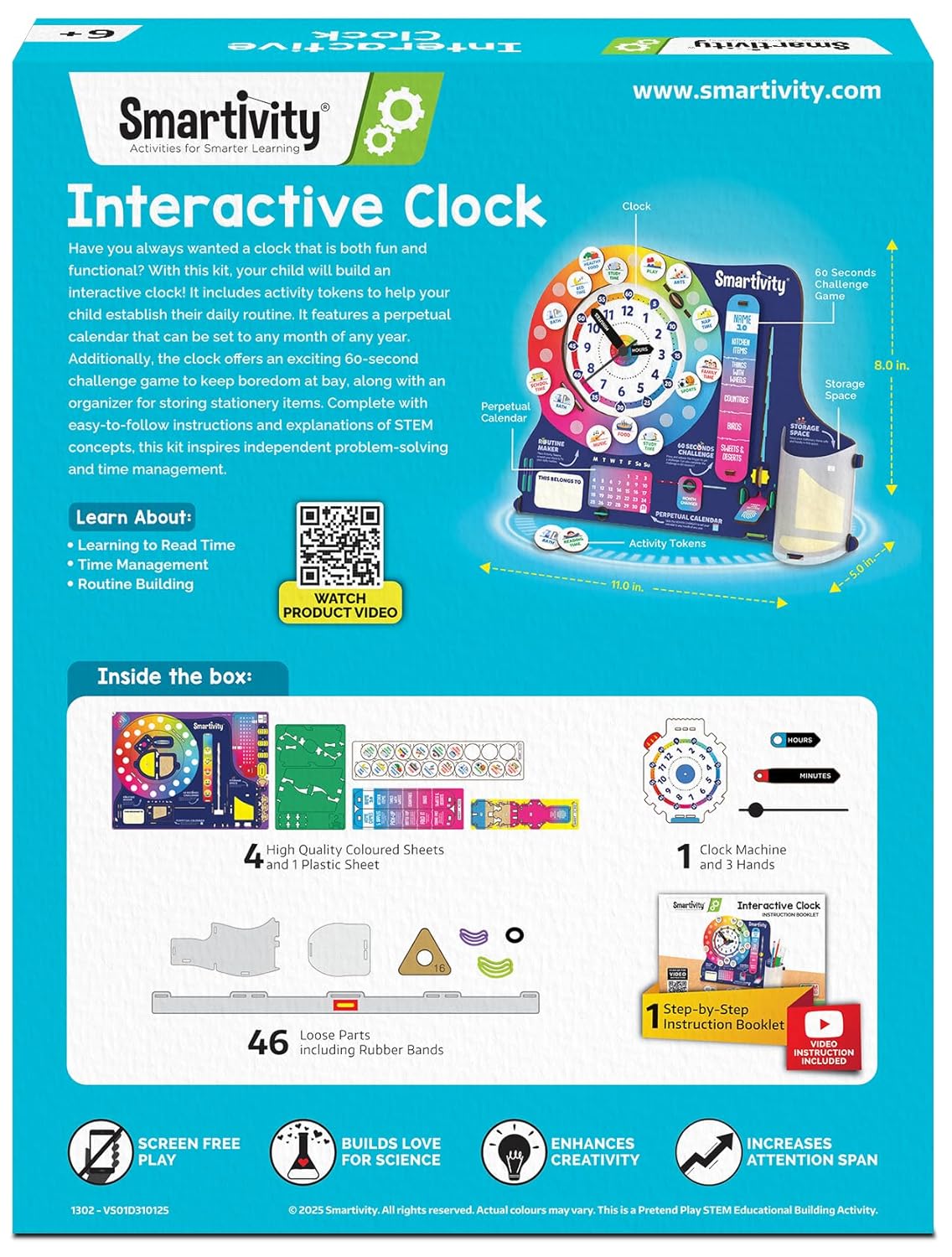 Smartivity DIY Interactive Clock with Stationary Organiser for Kids Ages 6-12 | Features an Infinity Calendar | Birthday Gift for Boys & Girls | Educational Toy for 6,7,8,9,10,11,12 Years(PACK OF 6)