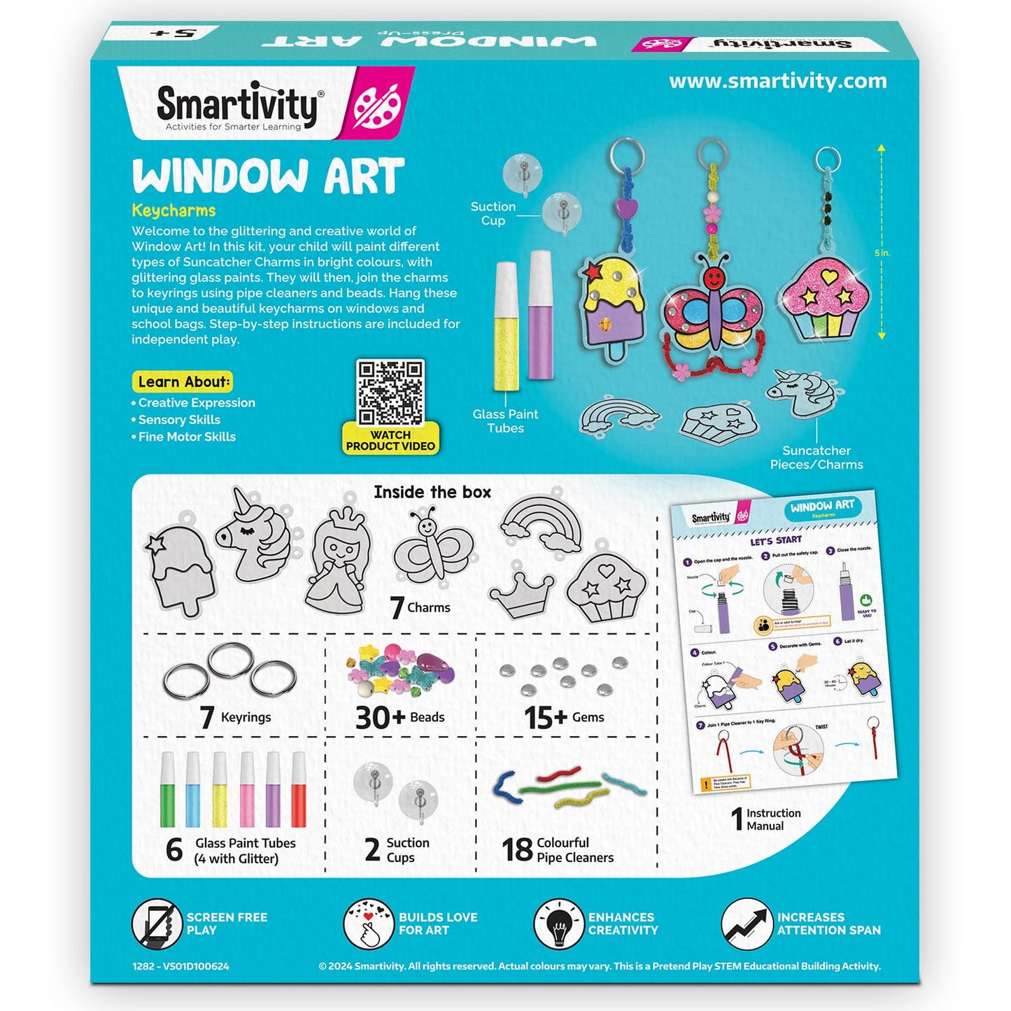 Smartivity Window Art Keycharms for Girls 5 to 10 Years, Glass Painting | Create Princess, Unicorn, Rainbow, Butterfly & Many More |Birthday Gift for 5, 6, 7, 8, 9, 10| Sun Catcher Craft Activity Kit(PACK OF 6)