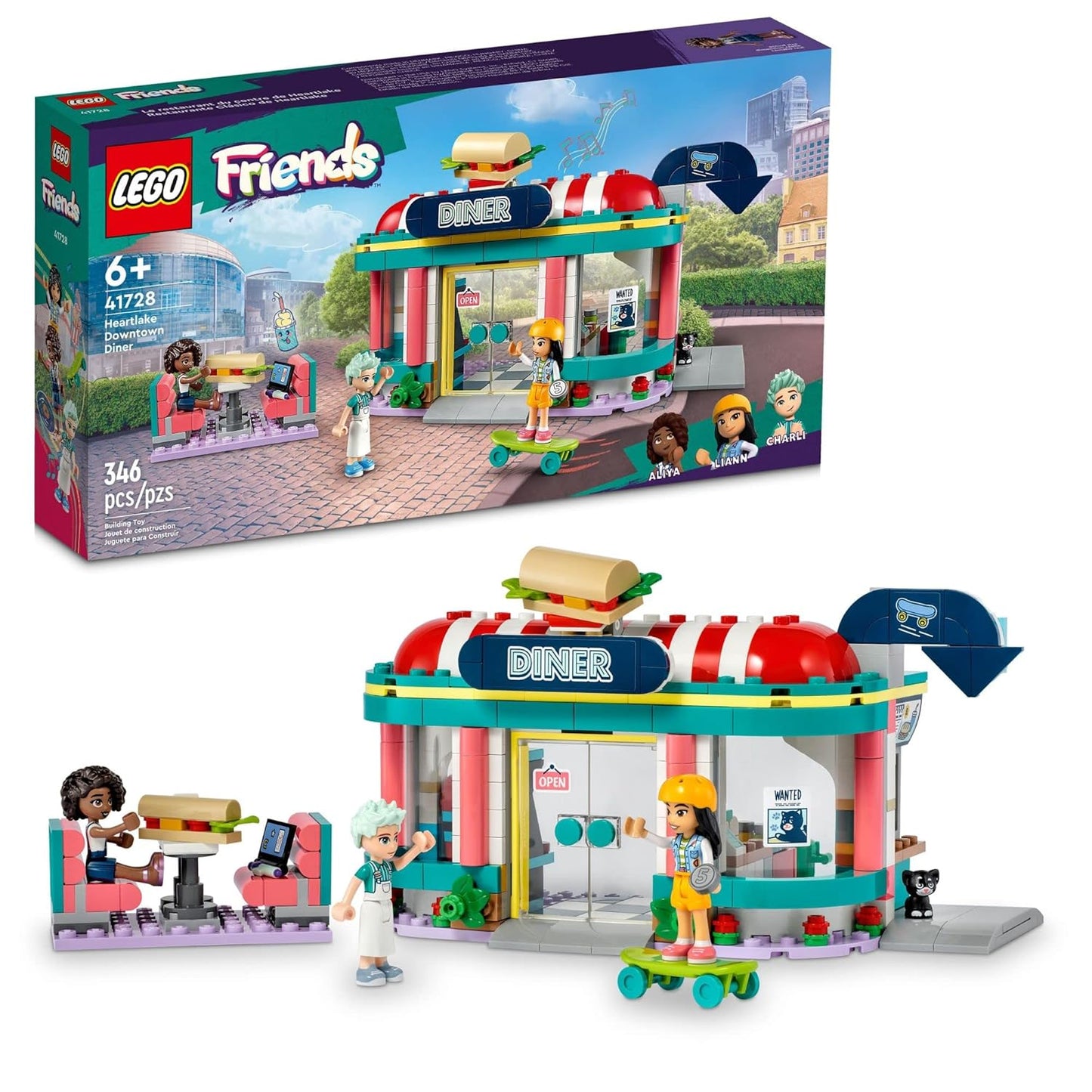 LEGO Friends Heartlake Downtown Diner 41728 Building Toy Set (346 Pieces), Multi Color