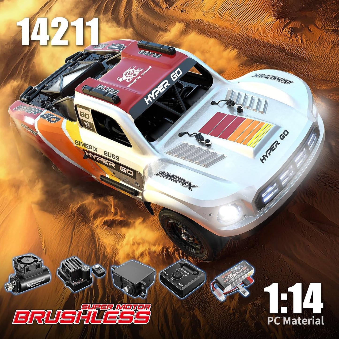 Mjx Hyper Go 14211 Rc Truck 4x4 Rc Brushless Rc Truck Electric Powered RC Car Brushless Motor and Esc, Rc Cars for Adults,1/14 4wd High Speed Rc Cars Drift for Adults