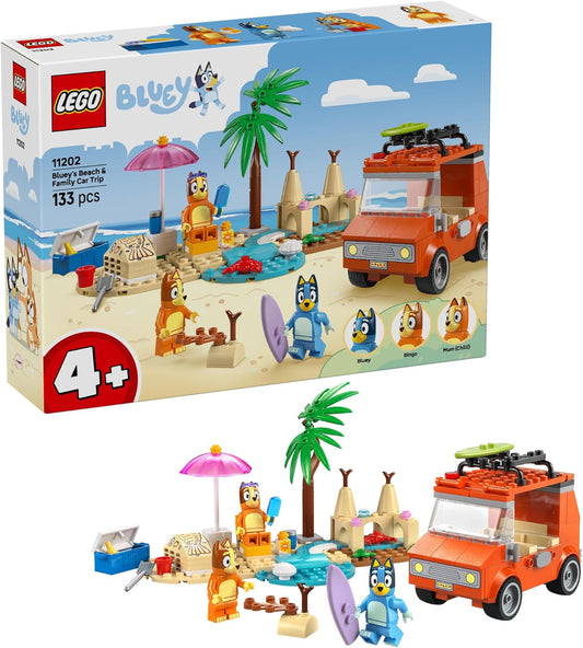 LEGO Bluey: Bluey’s Beach & Family Car Trip - Toddler Learning Toy for Kids 4+ - Includes Bluey, Bingo, and Mum Minifigures