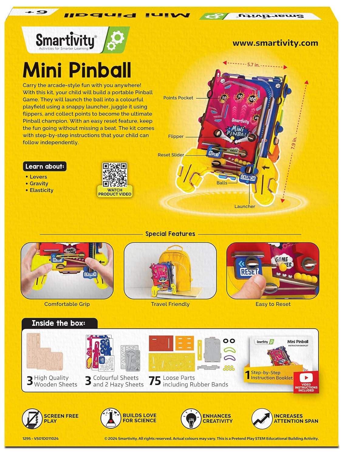 Smartivity Mini Pinball Game for Kids Ages 6-7-8-9-10-11-12 Years | Build Your Own Hand-Held Pinball I Birthday Gift for Boys & Girls | DIY Toy for Kids 6-12 Years Old IScreen Free Play(PACK OF 6)