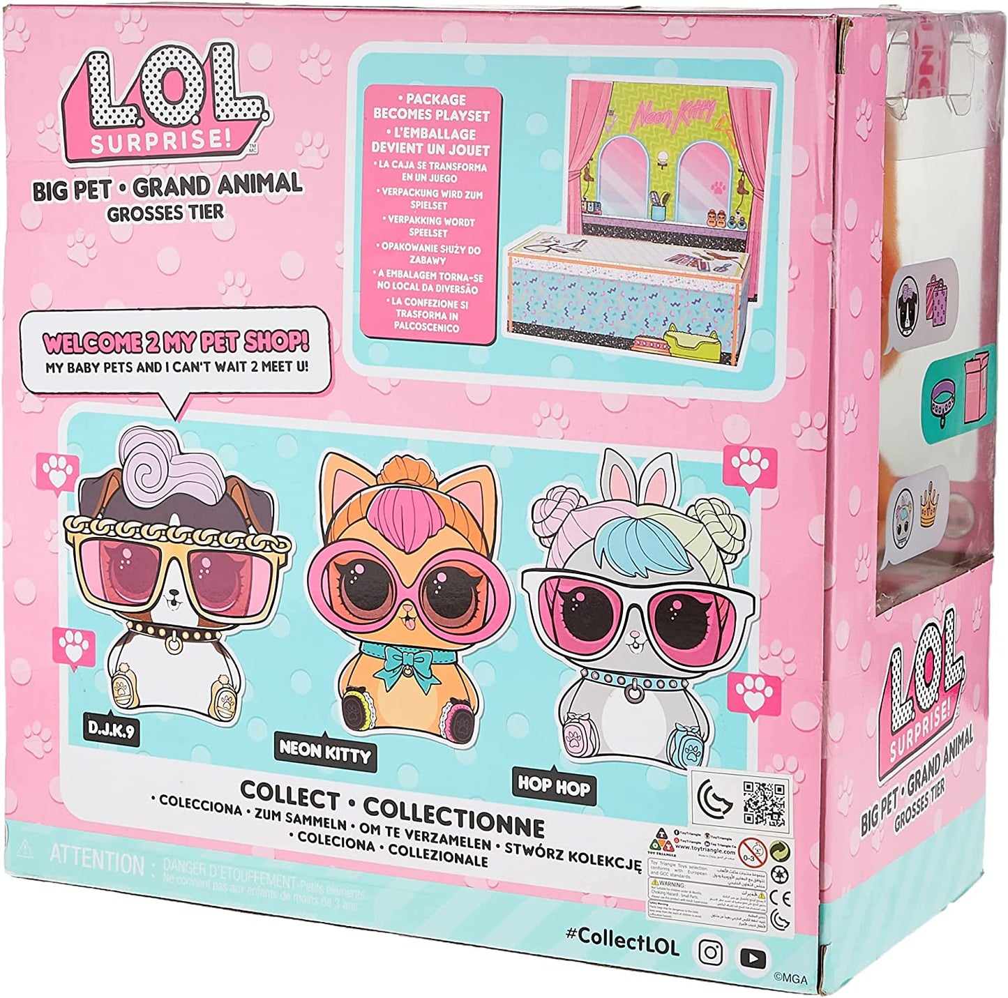 LOL Surprise Big Pet Neon Kitty with 15 Surprises Including Wear and Share Glasses & Necklace, 2 Pet Babies, Accessories, Backpack or Piggy Bank, Gifts for Kids