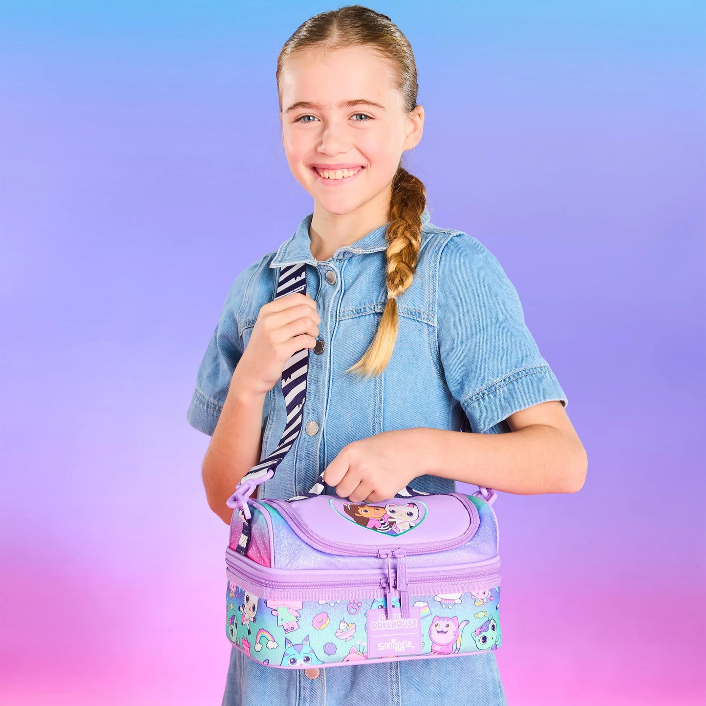 SMIGGLE GABBY'S DOLLHOUSE DOUBLE DECKER LUNCH BAG WITH STRAP