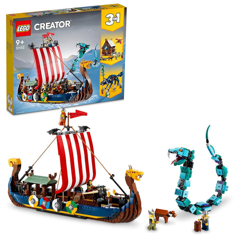 LEGO Creator 3in1 Viking Ship&The Midgard Serpent 31132 Building Kit (1,192 Pcs),Multicolor
