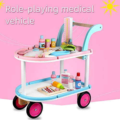 Toys Uncle Doctors Kit Medical Trolley Wooden Toy in with Wheels Role Play Fun Playset for Kids Boys Girls Age 3 Years and Up