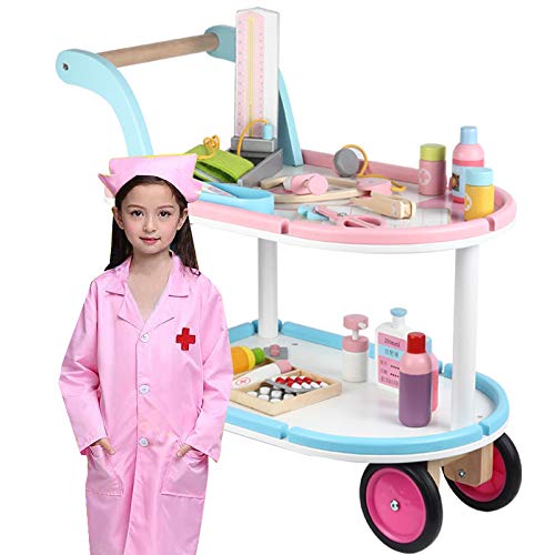 Toys Uncle Doctors Kit Medical Trolley Wooden Toy in with Wheels Role Play Fun Playset for Kids Boys Girls Age 3 Years and Up