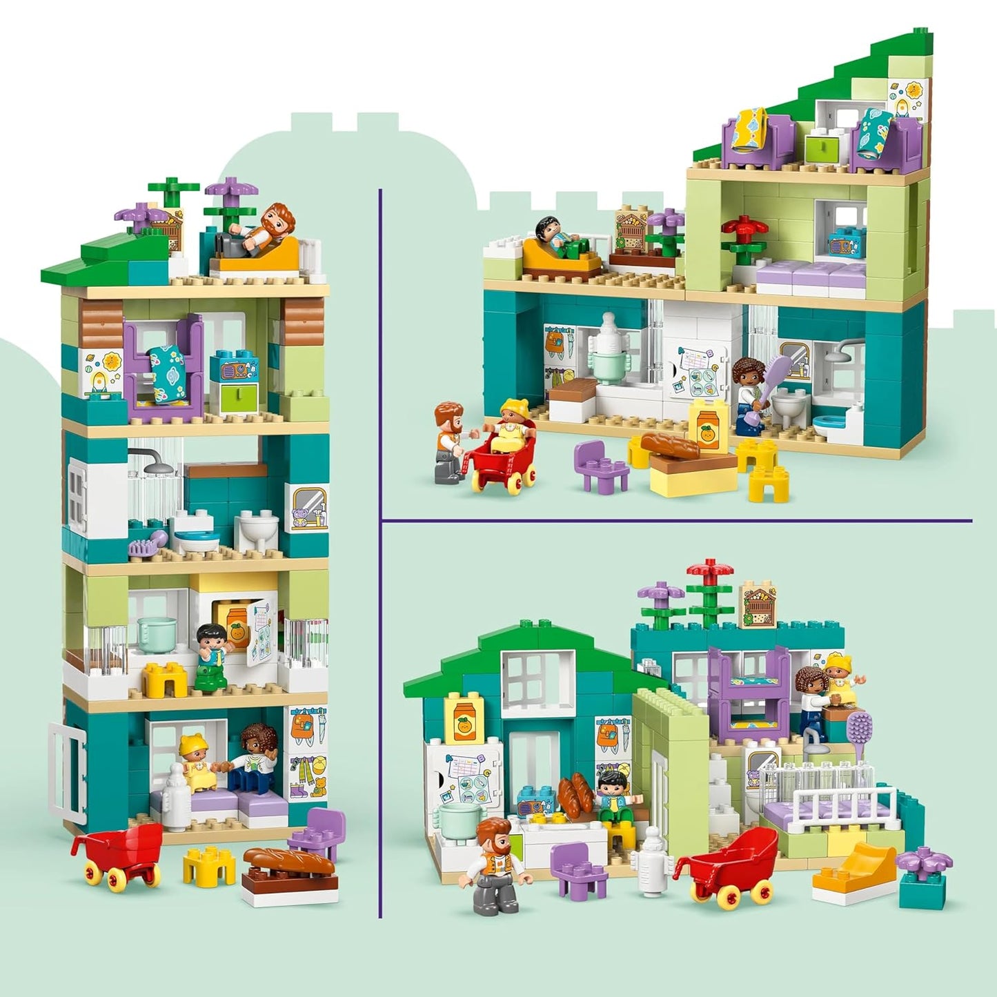 LEGO DUPLO Town 3 in 1 Modern Family House with Figures - Toddlers Dollhouse Building Kit - 10470