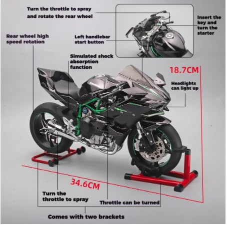Metal Kawasaki H2R Model with Smoke and Light 1:6 Scale, Black
