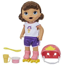Baby Alive Roller Skate Baby Doll, 12-Inch Toy for Kids Ages 3 and Up, Eats and Poops,Doll with Roller Skates, Brown Hair