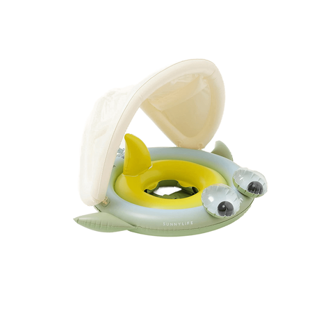 SUNNYLiFE Green Color Inflatable Baby Float with Canopy Shark Tribe Khaki