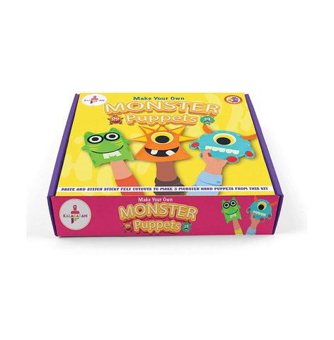 Kalakaram Monster Puppets Making Art and Craft Kit, Make 3 Cut and Paste Jumbo Puppets, Fun and Learning Return Gift for Kids Ages 5 and More