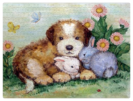 Frank Puppy and Rabbits 500 Piece Jigsaw Puzzle for Adults