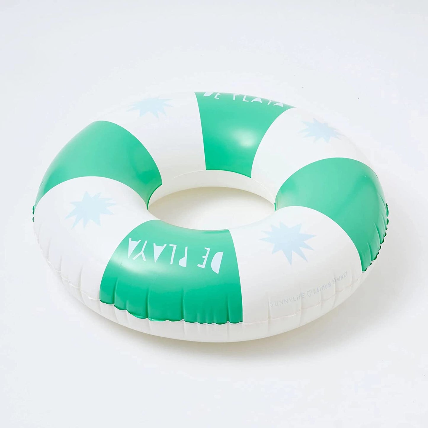 SUNNYLiFE White and Green Color Inflatable Pool Ring De Playa Esmeralda