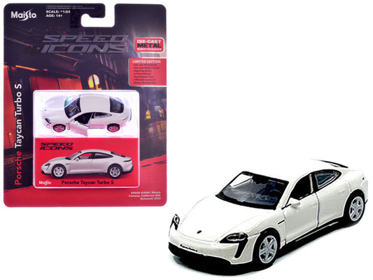 Maisto 1:64 Porsche Taycan Turbo S – White | Speed Icons Electric Supercar Diecast Model
