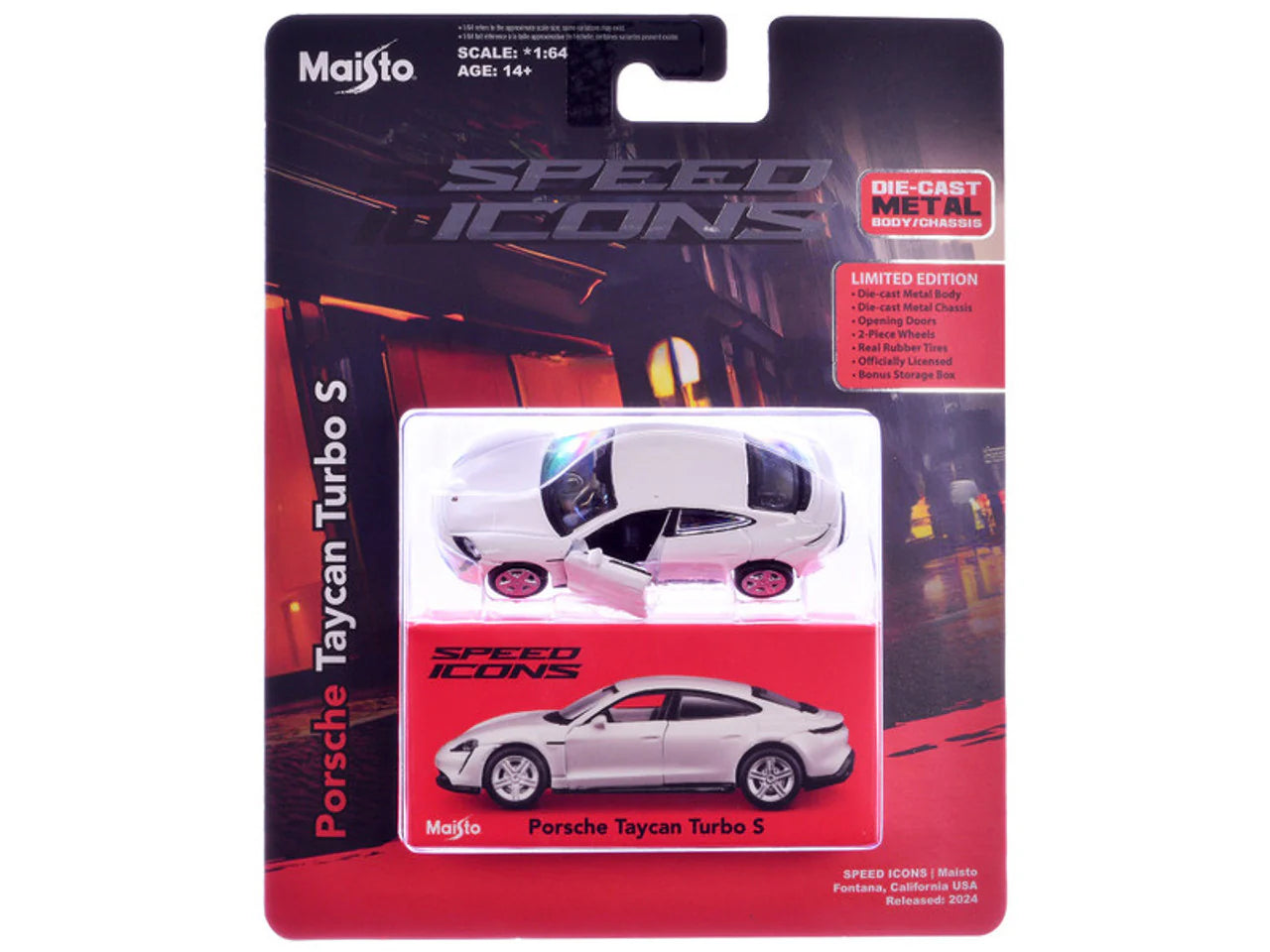 Maisto 1:64 Porsche Taycan Turbo S – White | Speed Icons Electric Supercar Diecast Model