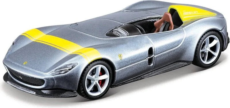 Maisto 1:64 Ferrari Monza SP1 – Silver Metallic with Yellow Stripes | Speed Icons Diecast Model