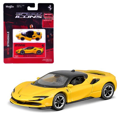 Maisto Ferrari SF90 Stradale Yellow – 1:64 Speed Icons Series | Licensed Die‑Cast Supercar Model