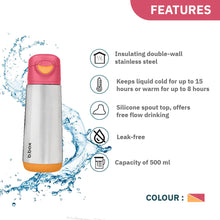 b.box Insulated Sport Spout Drink Water Bottle 500ml Strawberry Shake Pink Orange