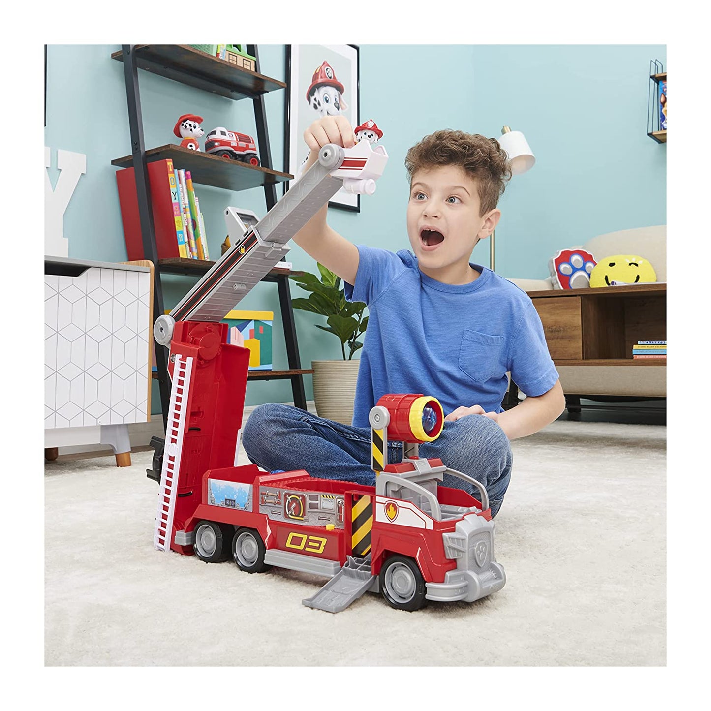 Paw Patrol Marshall’s Transforming Movie City Fire Truck with Extending Ladder, Lights, Sounds and Action Figure Toy|Roleplay Toy|Vehicle Set|Best Gift For Kids