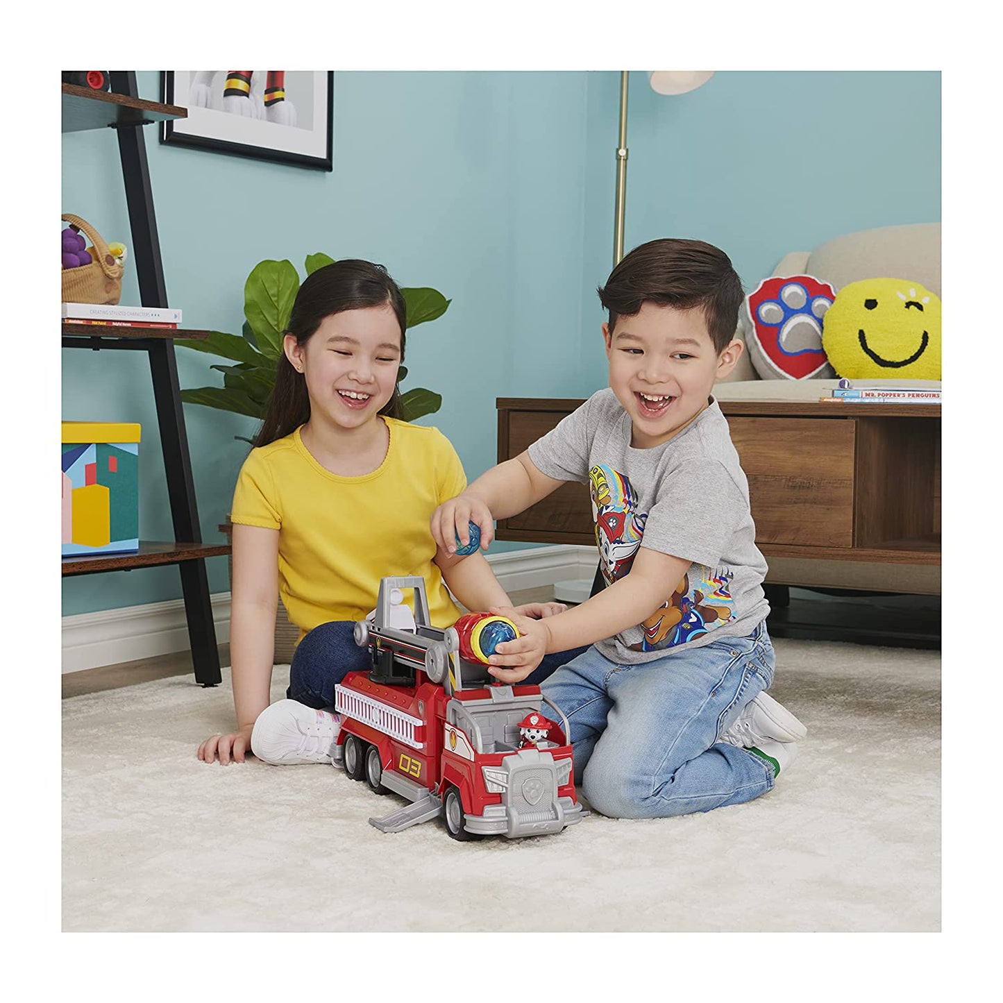 Paw Patrol Marshall’s Transforming Movie City Fire Truck with Extending Ladder, Lights, Sounds and Action Figure Toy|Roleplay Toy|Vehicle Set|Best Gift For Kids