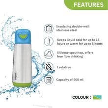 b.box Insulated Sport Spout Drink Water Bottle 500ml Ocean Breeze Blue Green