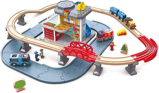 Hape Emergency Services HQ | 2-in-1 Police and Fire Station Complete Play Set