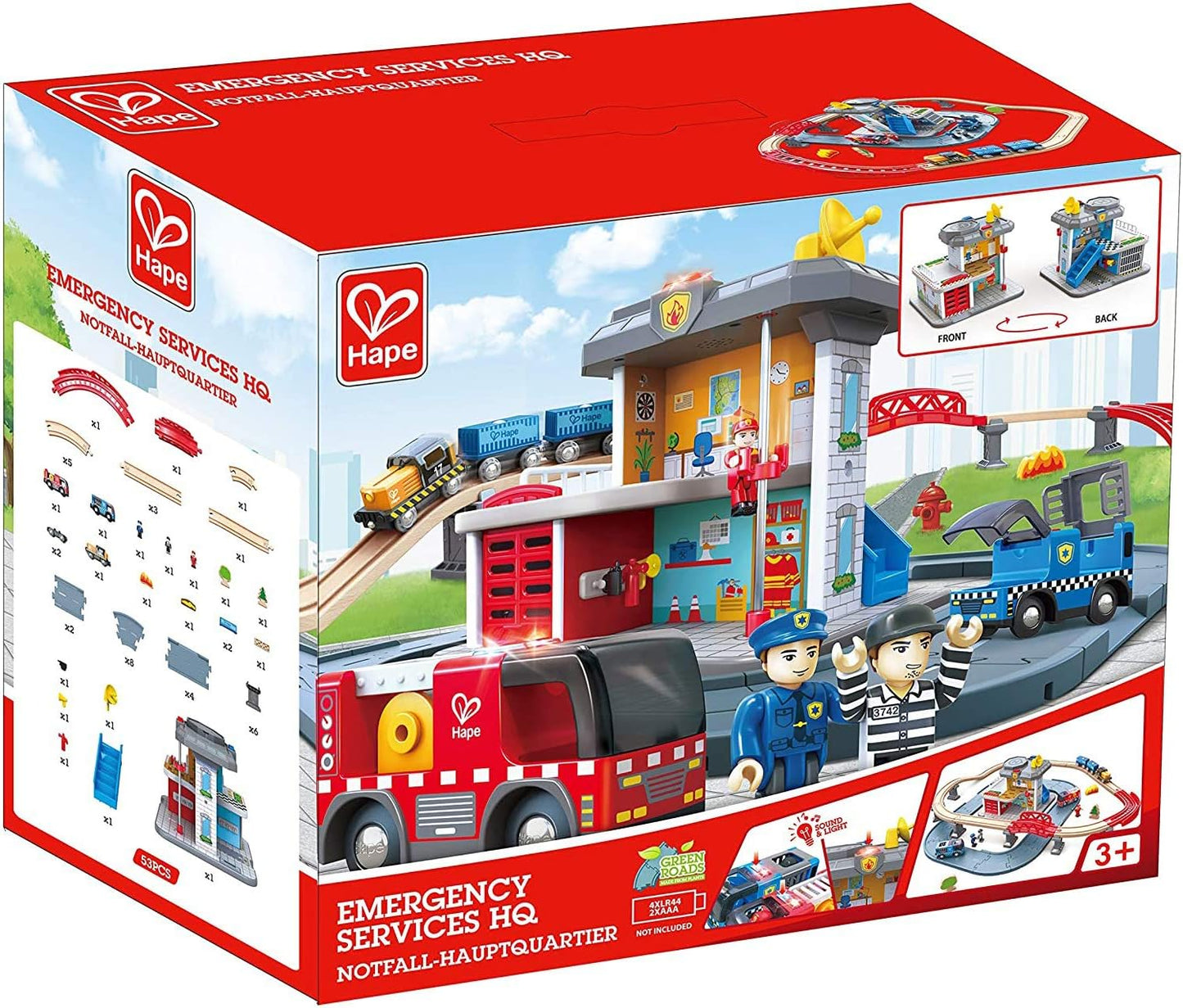 Hape Emergency Services HQ | 2-in-1 Police and Fire Station Complete Play Set