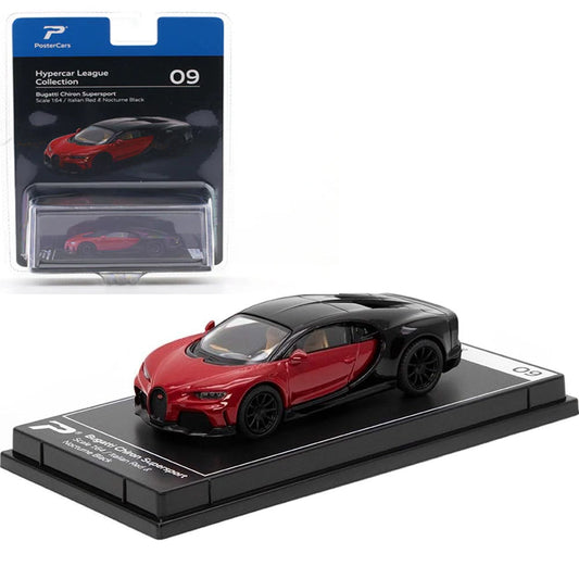 PosterCars 1:64 Bugatti Chiron Supersport – Red & Black | Hypercar League Premium Diecast Collectible