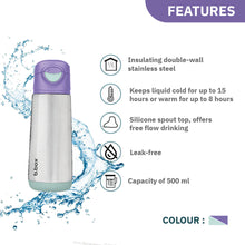 b.box Insulated Sport Spout Drink Water Bottle 500ml Lilac Pop Purple