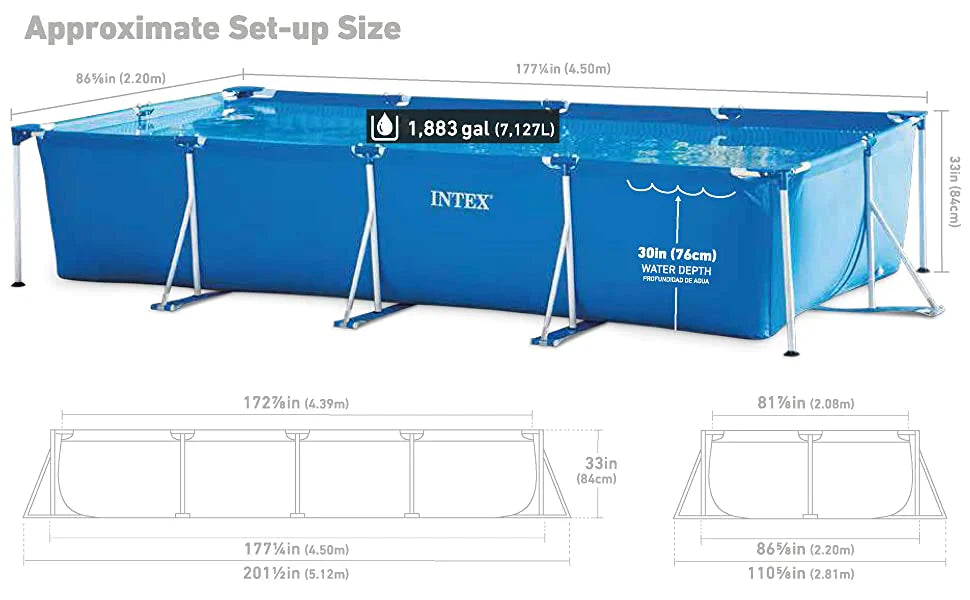 Intex 28273 4.5m x 2.2m x 84cm Rectangular Frame Outdoor Easy Assemble Backyard Above Ground Swimming Pool