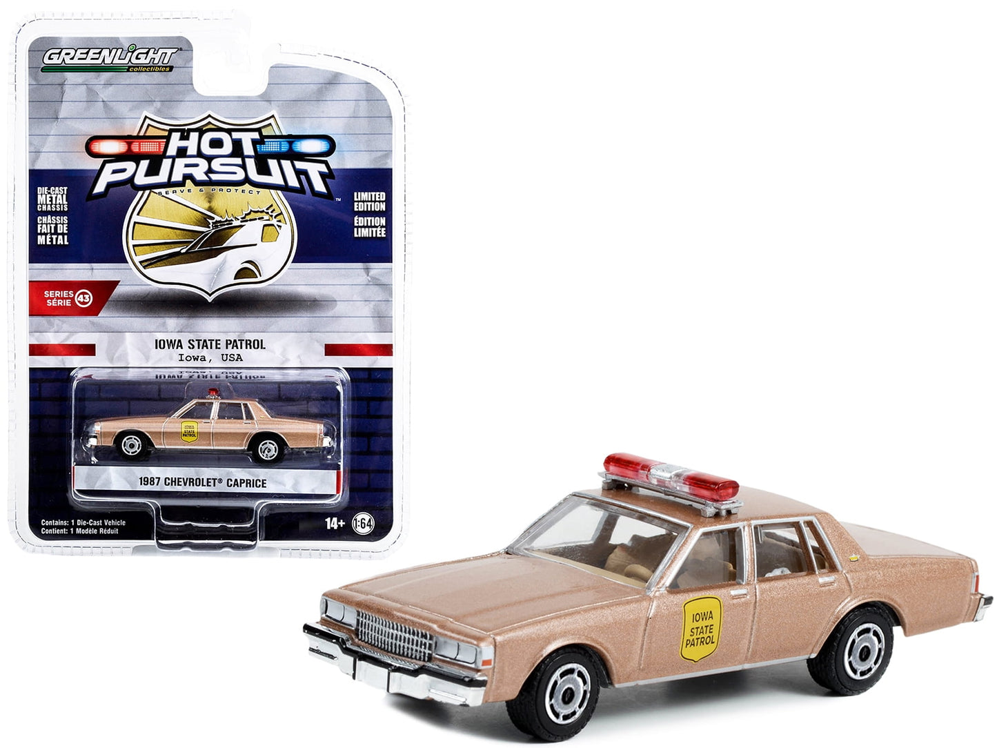 1987 Chevrolet Caprice Beige Metallic Iowa State Patrol Hot Pursuit Series 43 1/64 Diecast Model Car by Greenlight