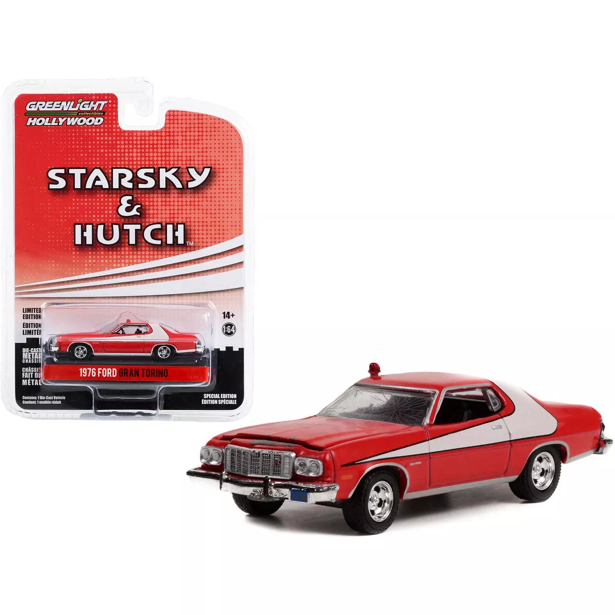 Greenlight 1976 Ford Gran Torino Red with White Stripe "Starsky and Hutch" (1975-1979) TV Series "Hollywood Special Edition" 1/64 Diecast Model Car