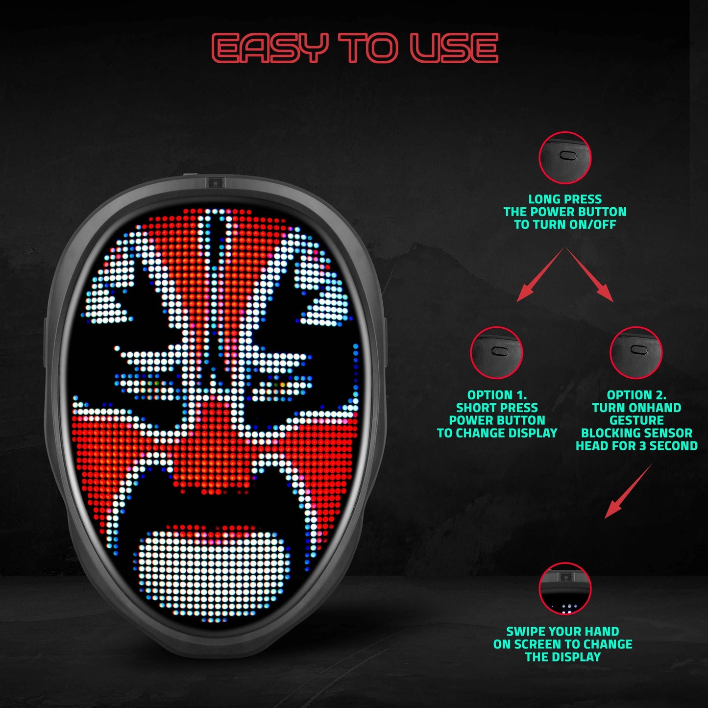 Hookaba: Enigma Eyes-App Controlled-Unisex Adult LED Mask for Halloween, Birthday Party,Wedding Party, DJ night, Live Concert,Stage Performance