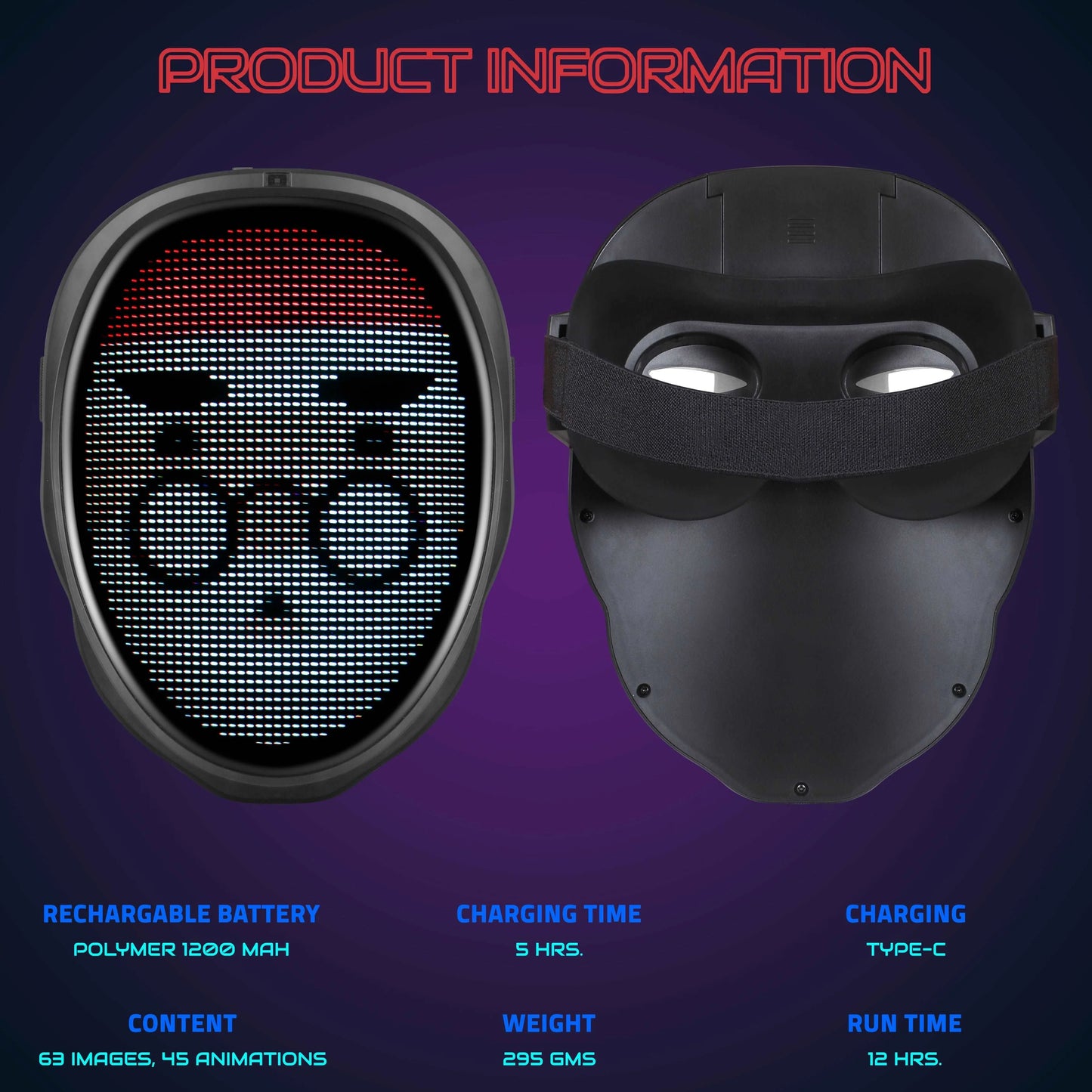 Hookaba: Enigma Eyes-App Controlled-Unisex Adult LED Mask for Halloween, Birthday Party,Wedding Party, DJ night, Live Concert,Stage Performance