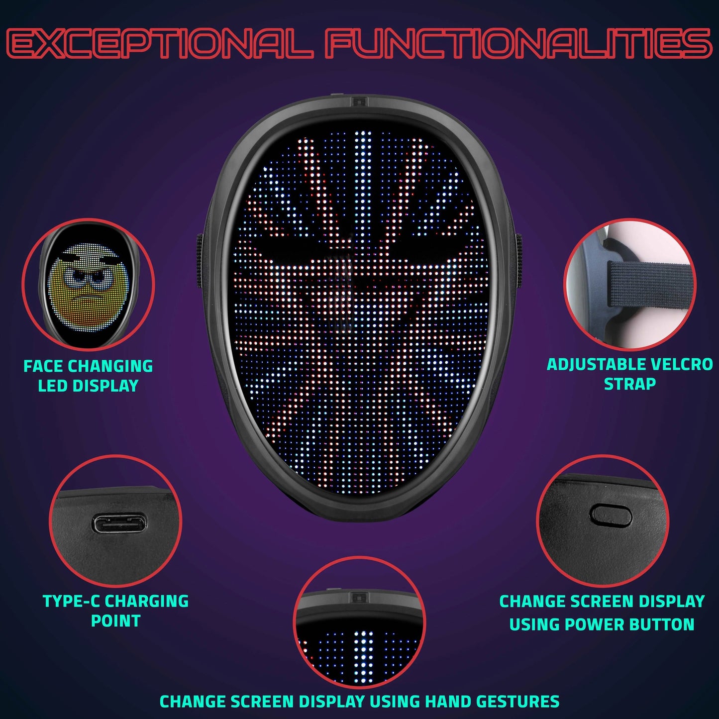 Hookaba: Enigma Eyes-App Controlled-Unisex Adult LED Mask for Halloween, Birthday Party,Wedding Party, DJ night, Live Concert,Stage Performance