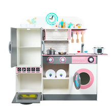 Role Play Wooden Large Pink Pretend Play Kitchen Cooking Toys With Refrigerator Stove