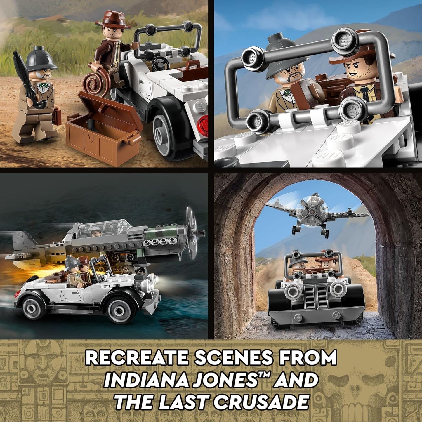 LEGO Indiana Jones and the Last Crusade Fighter Plane Chase 77012 Building Set, Featuring a Buildable Car and Airplane Toy, 3 Minifigures Including Indiana Jones, Birthday Gift for Kids 8-12 Years Old