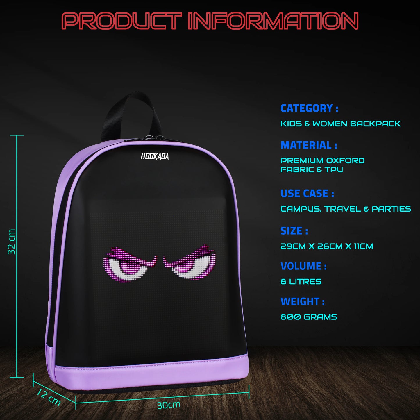 Hookaba BOLD BLING BAG, | Smart Pixel Display Bag | App Controlled, USB charge, Programmable Screen & Water Resistant