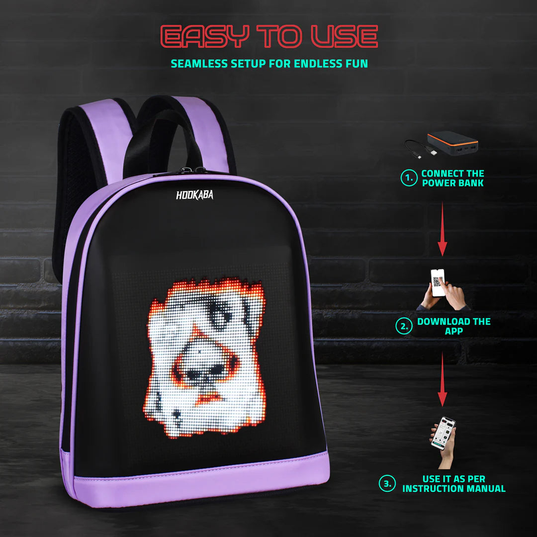 Hookaba BOLD BLING BAG, | Smart Pixel Display Bag | App Controlled, USB charge, Programmable Screen & Water Resistant