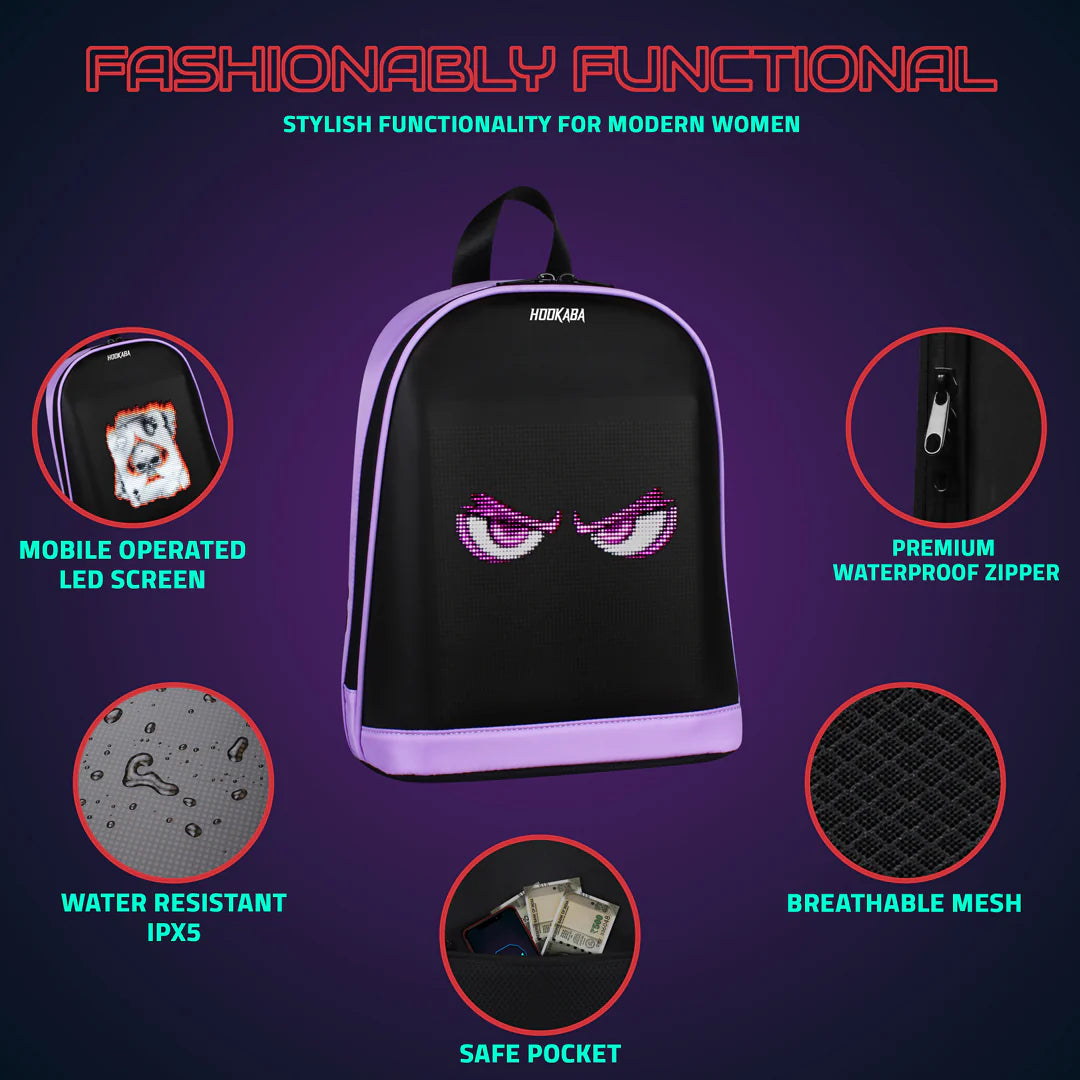 Hookaba BOLD BLING BAG, | Smart Pixel Display Bag | App Controlled, USB charge, Programmable Screen & Water Resistant