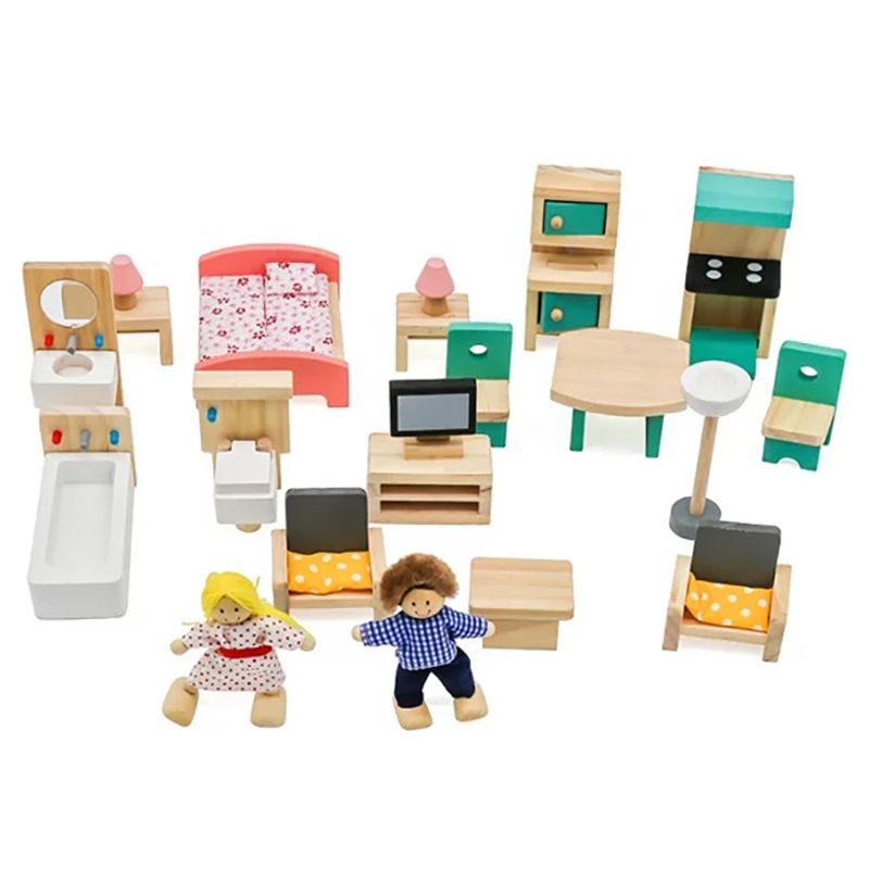 Toys Uncle 3 Storey Wooden Doll House with Wooden Accessories- Multi Color